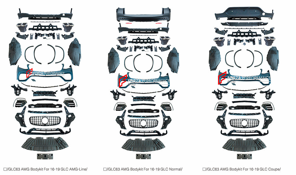 CONVERSION BODY KIT for MERCEDES-BENZ GLC-CLASS X253 2015 - 2019 to GLC63 AMG  Set includes:  Front Bumper with Grille Rear Bumper