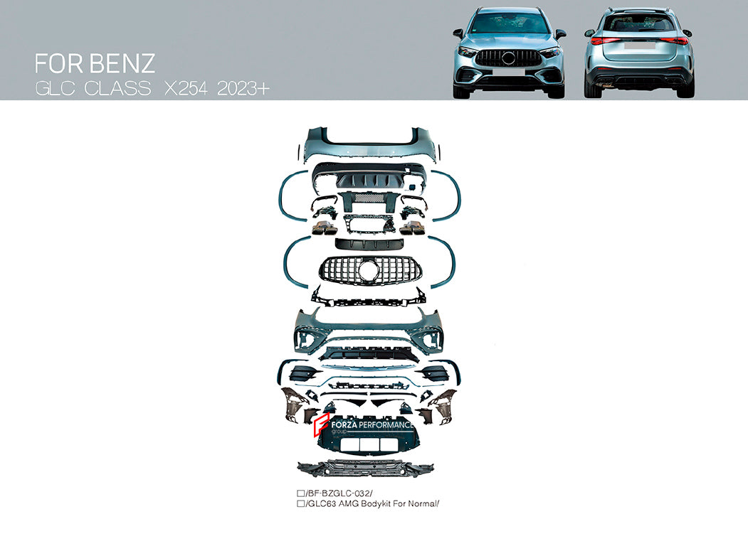CONVERSION BODY KIT for MERCEDES BENZ GLC CLASS X254 UPGRADE to AMG X254 GLC63 2023+
Set includes:
Front Bumper
Front Grille
Fender Flares
Rear Bumper
Rear Diffuser
Exhaust Tips
Material: Plastic
Note: Professional installation is required.
* Each part of this kit can be sent separately. Please contact us if you need a specific part.
Payment ►
Visa
Mastercard
PayPal with a credit card (add 4.4% at checkout)
Payoneer
Cryptocurrency
Shipment ►
By express DHL/UPS/TNT/FedEx
To the local international