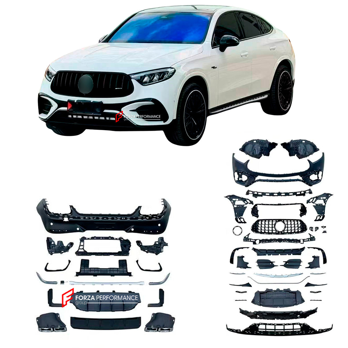 CONVERSION BODY KIT for MERCEDES BENZ GLC COUPE C254 2024+ UPGRADE to AMG C254 GLC63 2024+

Set includes:

Front Bumper Assembly
Front Grille
Rear Spoiler
Rear Bumper Assembly
Rear Diffuser
Exhaust Tips

Material: Plastic

Note: Professional installation is required.

* Each part of this kit can be sent separately. Please contact us if you need a specific part.

Why “Contact Us for Pricing”?

We don’t display fixed prices because our goal is to offer you the most competitive deal possible. Product costs oft