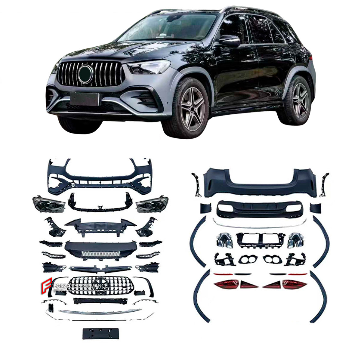 CONVERSION BODY KIT for MERCEDES-BENZ GLE V167 SUV 2019 - 2023 UPGRADE to GLE53 V167 AMG 2023+



Set includes:

Front Bumper Assembly
Front Grille
Headlights
Fender Flares
Rear Tail Lights
Rear Bumper
Rear Diffuser
Exhaust Tips

Material: Plastic