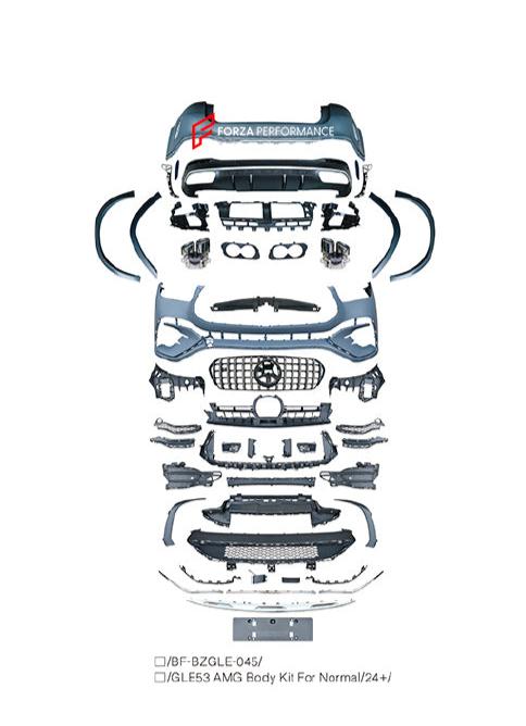CONVERSION BODY KIT for MERCEDES BENZ GLE W167 FACELIFT 2023+ UPGRADE to AMG GLE53 W167 FACELIFT 2023+

Set includes:

Front Bumper
Front Grille
Fender Flares
Rear Bumper
Rear Diffuser
Exhaust Tips

Material: Plastic

NOTE: Professional installation is required

Each part of this kit can be sent separately. Please contact us if you need a specific part.

Payment ►
Visa
Mastercard
PayPal with a credit card (add 4.4% at checkout)
Payoneer
Cryptocurrency
Shipment ►
By express DHL/UPS/TNT/FedEx
To the local int
