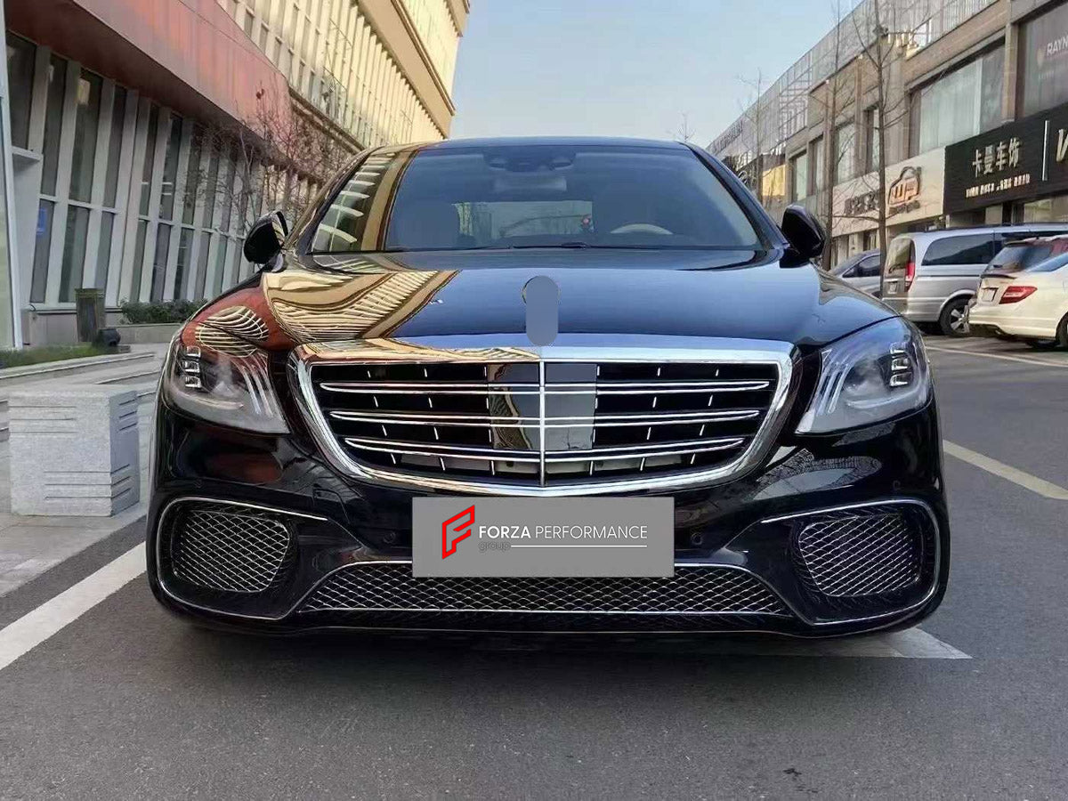 CONVERSION BODY KIT for MERCEDES-BENZ S CLASS W221 2005 - 2013 UPGRADE to W222 S63 S65 2013 - 2020

Set includes:
Front Lip
Front Bumper Assembly
Front Grille
Headlights
Hood Bonnet
Fenders
Side Mirror Covers
Trunk Lid
Tail Lights
Rear Bumper Assembly

Material: Plastic

NOTE: Professional installation is required.