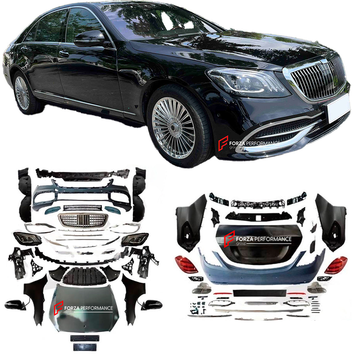 CONVERSION BODY KIT FOR MERCEDES BENZ W221 2006-2013 UPGRADE TO W222 2017-2020 MAYBACH STYLE


Set includes:

Front Bumper Assembly

Hood/Bonnet
Headlights
Front Fenders
Rear Fenders
Rear Trunk
Rear Taillights
Rear Bumper Assembly
Exhaust Tips

Material: Plastic


NOTE: Professional installation is required