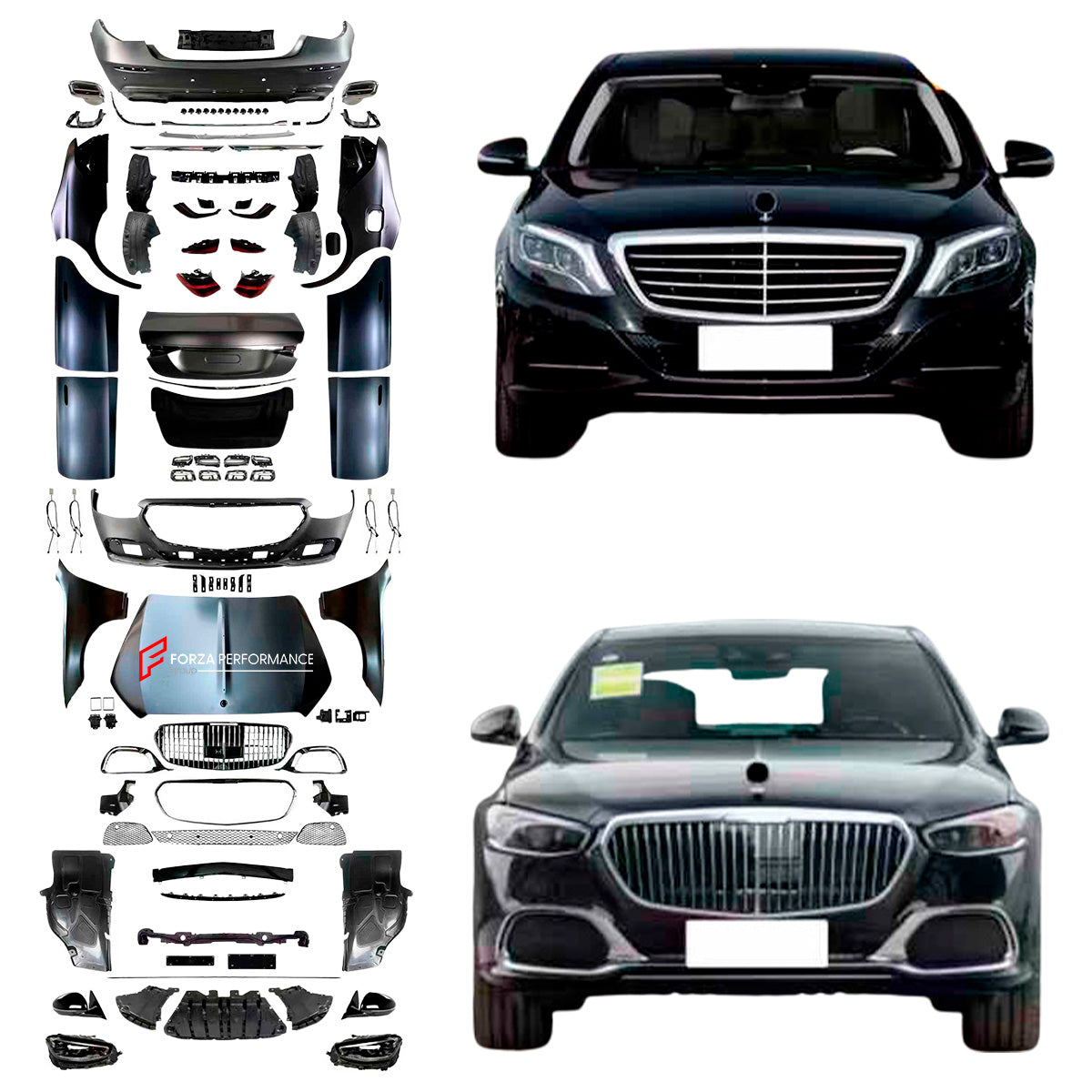 CONVERSION BODY KIT for MERCEDES-BENZ W222 2014 - 2020 UPGRADE to X223 W223 S680 MAYBACH 2022+




Set includes:

Front Bumper Assembly
Front Grille with Meshes
Hood/Bonnet
Headlights
Side Mirror Covers
Front Fenders
Doors
Side Quarter Panels
Rear Trunk
Rear Taillights
Rear Bumper Assembly
Exhaust Tips

Material: FRP Fiberglass

NOTE: Professional installation is required
