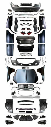 CONVERSION BODY KIT for MERCEDES-BENZ W222 2014 - 2020 UPGRADE to X223 W223 S680 MAYBACH 2022+




Set includes:

Front Bumper Assembly
Front Grille with Meshes
Hood/Bonnet
Headlights
Side Mirror Covers
Front Fenders
Doors
Side Quarter Panels
Rear Trunk
Rear Taillights
Rear Bumper Assembly
Exhaust Tips

Material: FRP Fiberglass

NOTE: Professional installation is required