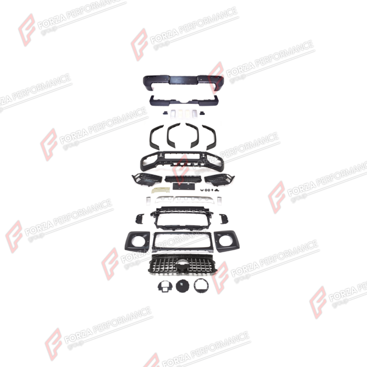 CONVERSION UPGRADE FACELIFT OLD TO NEW BODY KIT for Mercedes-Benz G-Class W464 2019 - 2024 to G-Class W464 G63 2019 - 2024
Set includes:

Front Bumper Assembly
Front Grille
License Plate
Front Fender Flares
Rear Fender Flares
Rear Diffuser
Rear Bumper Assembly
Material: Plastic

NOTE: Professional installation is required.
