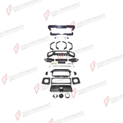 CONVERSION UPGRADE FACELIFT OLD TO NEW BODY KIT for Mercedes-Benz G-Class W464 G500 G550 2019 - 2024 to G-Class W464 G63 2019 - 2024
Set includes:

Front Bumper Assembly
Front Grille
Front Fender Flares
Rear Fender Flares
Rear Diffuser
Rear Bumper Assembly
Material: Plastic

NOTE: Professional installation is required.
