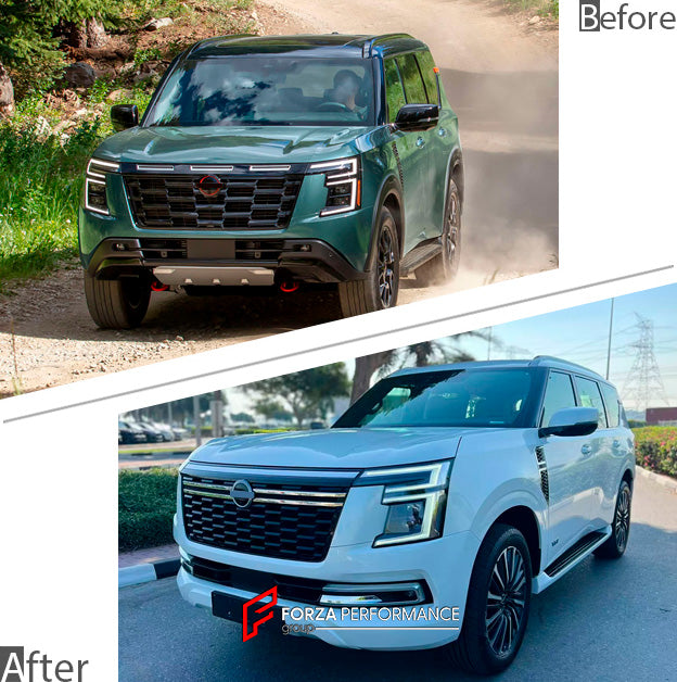 CONVERSION BODY KIT for NISSAN PATROL VII Y63 2025+ BASE XE SE to PLATINUM LOW to HIGH

Set includes:


Front Bumper
Front Grille Mesh
Wheel Arch Liners
Fog Lights
Front Bumper Lower Trims
Number Plate Mount

Material: Plastic

NOTE: Professional installation is required