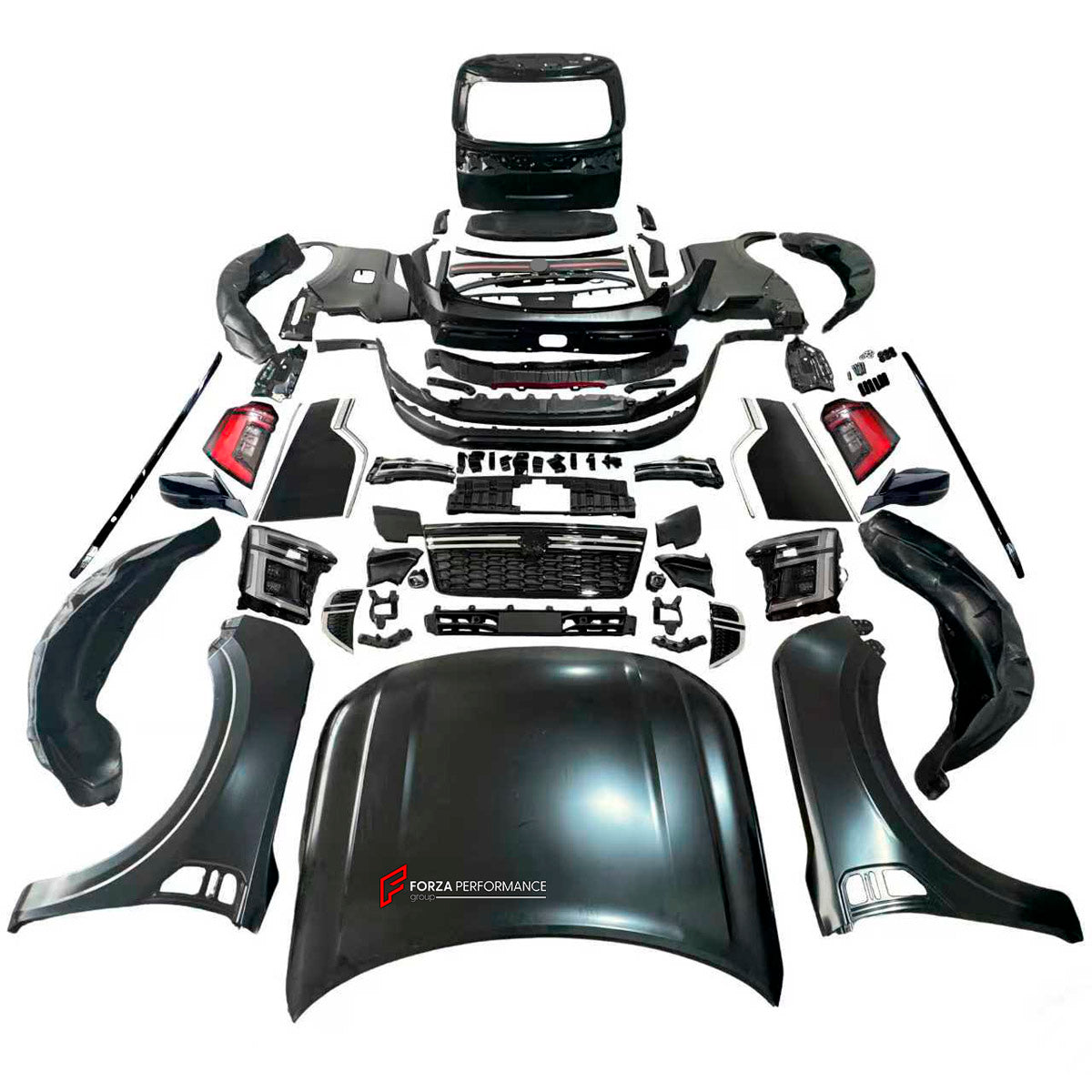 CONVERSION UPGRADE FACELIFT OLD TO NEW BODY KIT for Nissan Patrol Y62 2014 - 2020 to Y63 2024+
Set includes:

Front Lip
Front Bumper Assembly
Front Grille
Hood Bonnet
Front Fenders
Front Fender Vents
Side Mirror Covers
Side Skirts
Rear Fenders
Roof Spoiler
Rear Bumper
Rear Diffuser
Material: Plastic and Aluminum

NOTE: Professional installation is required.