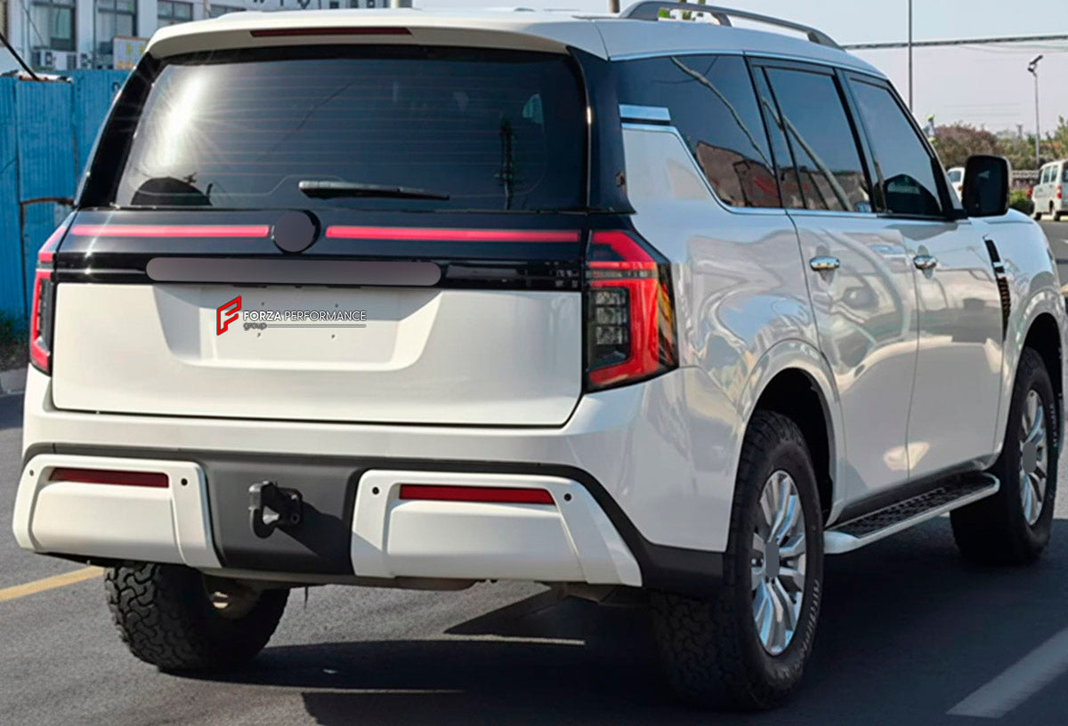 CONVERSION UPGRADE FACELIFT OLD TO NEW BODY KIT for Nissan Patrol Y62 2014 - 2020 to Y63 2024+
Set includes:

Front Lip
Front Bumper Assembly
Front Grille
Hood Bonnet
Front Fenders
Front Fender Vents
Side Mirror Covers
Side Skirts
Rear Fenders
Roof Spoiler
Rear Bumper
Rear Diffuser
Material: Plastic and Aluminum

NOTE: Professional installation is required.