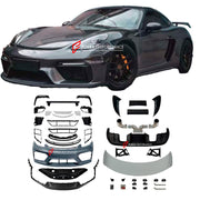 CONVERSION BODY KIT for PORSCHE 718 981 CAYMAN BOXSTER UPGRADE to GT4 2016+

Set includes:

Front Lip
Front Bumper

Front Fenders

Front Vent Covers
Hood / Bonnet
Rear Spoiler
Rear Bumper
Rear Fenders
Rear Diffuser

Exhaust System

Material: Carbon + Plastic