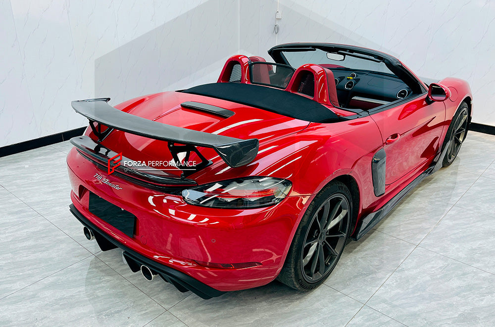 CONVERSION BODY KIT for PORSCHE 718 982 BOXSTER CAYMAN UPGRADE to GT4 2016+

Set includes:

Front Bumper
Front Lip
Front Fenders
Front Vent Covers
Side Mirrors
Rear Bumper
Rear Fenders
Rear Diffuser
Rear Spoiler
Exhaust System

Material: Carbon + Plastic

NOTE: Professional installation is required. Factory LED DRL must be reused

CONTACT US FOR PRICING

Payment ►
Visa
Mastercard
PayPal with a credit card (add 4.4% at checkout)
Payoneer
Cryptocurrency

Shipment ►
By express DHL/UPS/TNT/FedEx
To the local in