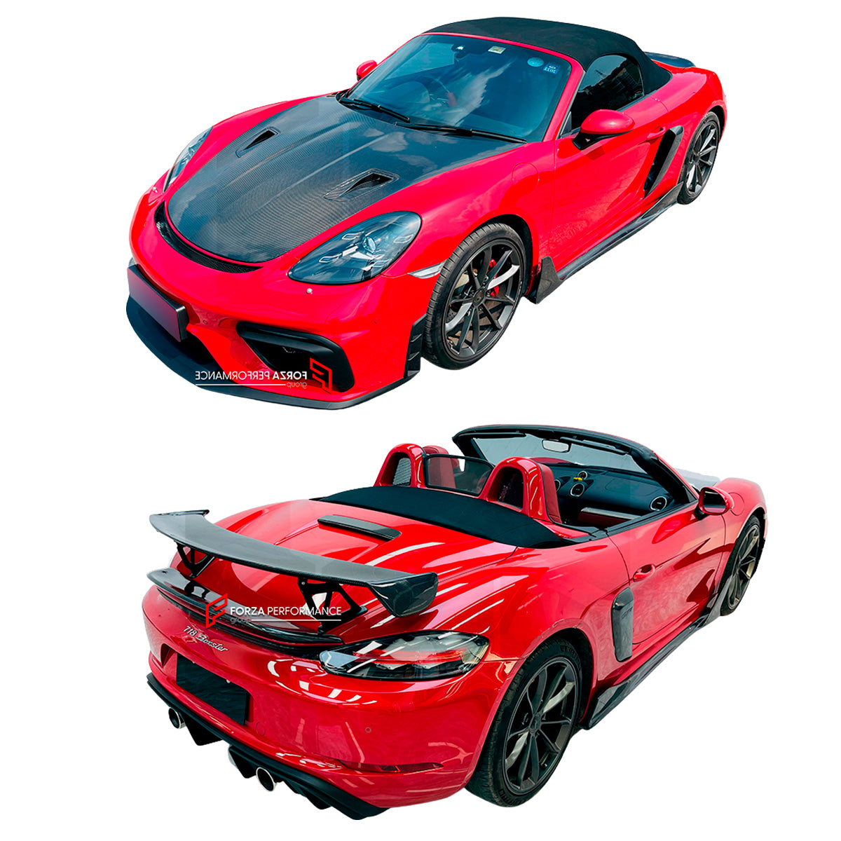 CONVERSION BODY KIT for PORSCHE 718 982 BOXSTER CAYMAN UPGRADE to GT4 2016+

Set includes:

Front Bumper
Front Lip
Front Fenders
Front Vent Covers
Side Mirrors
Rear Bumper
Rear Fenders
Rear Diffuser
Rear Spoiler
Exhaust System

Material: Carbon + Plastic

NOTE: Professional installation is required. Factory LED DRL must be reused

CONTACT US FOR PRICING

Payment ►
Visa
Mastercard
PayPal with a credit card (add 4.4% at checkout)
Payoneer
Cryptocurrency

Shipment ►
By express DHL/UPS/TNT/FedEx
To the local in