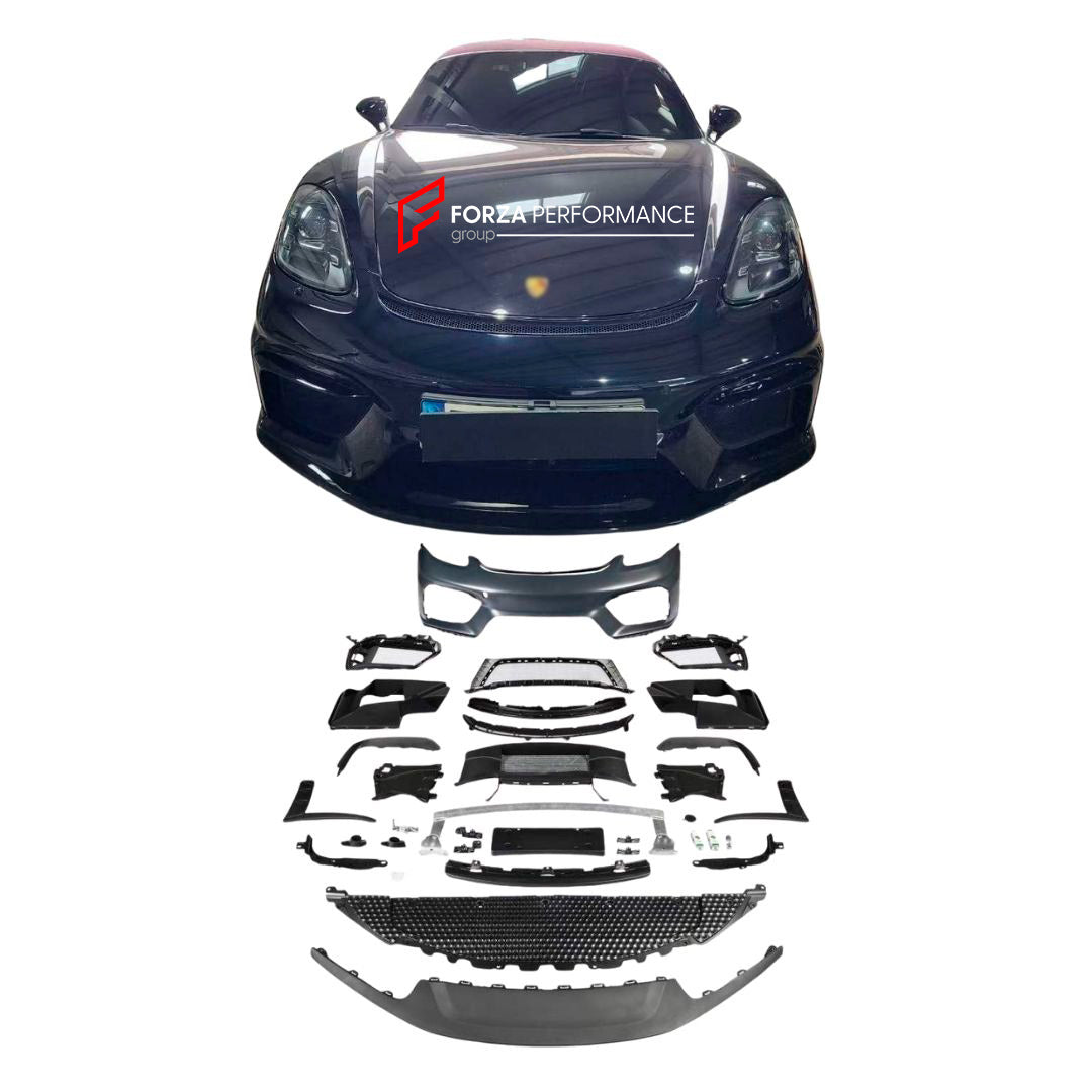 CONVERSION UPGRADE FACELIFT OLD TO NEW BODY KIT for Porsche 718 982 CAYMAN BOXSTER to Cayman GT4
Set includes:

Front Lip
Front Bumper Assembly
Material: Plastic

NOTE: Professional installation is required.