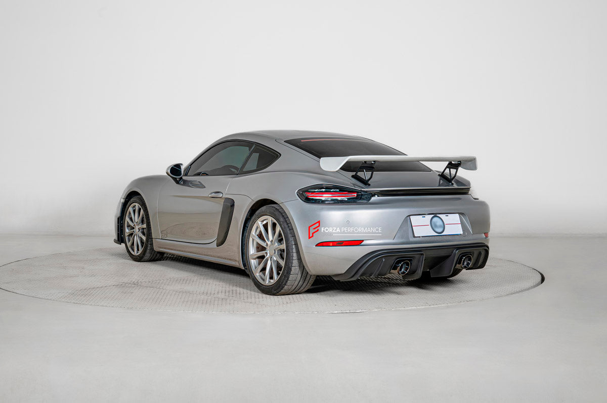 CONVERSION UPGRADE FACELIFT OLD TO NEW BODY KIT for PORSCHE 718 CAYMAN 982 to Cayman GT4
Set includes:

Front Lip
Front Bumper Assembly
Rear Spoiler
Rear Diffuser
Exhaust Catback (Aluminum)
Material: Plastic + Aluminium

NOTE: Professional installation is required.