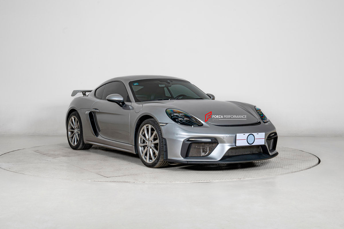 CONVERSION UPGRADE FACELIFT OLD TO NEW BODY KIT for PORSCHE 718 CAYMAN 982 to Cayman GT4
Set includes:

Front Lip
Front Bumper Assembly
Rear Spoiler
Rear Diffuser
Exhaust Catback (Aluminum)
Material: Plastic + Aluminium

NOTE: Professional installation is required.