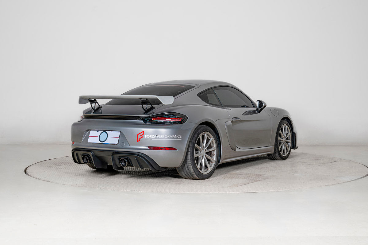 CONVERSION UPGRADE FACELIFT OLD TO NEW BODY KIT for PORSCHE 718 CAYMAN 982 to Cayman GT4
Set includes:

Front Lip
Front Bumper Assembly
Rear Spoiler
Rear Diffuser
Exhaust Catback (Aluminum)
Material: Plastic + Aluminium

NOTE: Professional installation is required.