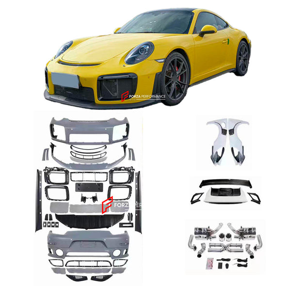 CONVERSION UPGRADE BODY KIT for PORSCHE 911 991.1 991.2 2011 - 2020 upgrade to GT2RS

Set includes:

Front Lip
Front Bumper Assembly
Front Fenders with Air Vents
Side Skirts

Carbon Hood
Carbon Trunk
Rear Bumper
Exhaust Catback

Material: Plastic

NOTE: Professional installation is required. For an extra cost we offer an exhaust catback, a carbon rear spoiler and front fenders with an air vent.

Contact us for pricing