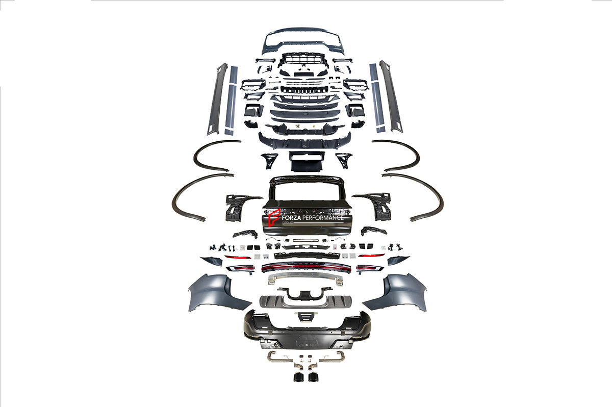 CONVERSION BODY KIT for PORSCHE CAYENNE 958.2 2015 - 2018 to 9Y0.2 TURBO GT 2023+

Set includes:

Front Bumper Assembly
Front Grille

Fender Flares
Side Skirts
Trunk
Tail Lights
Rear Bumper
Rear Diffuser

Exhaust Tips

Material: Plastic, Stainless steel.