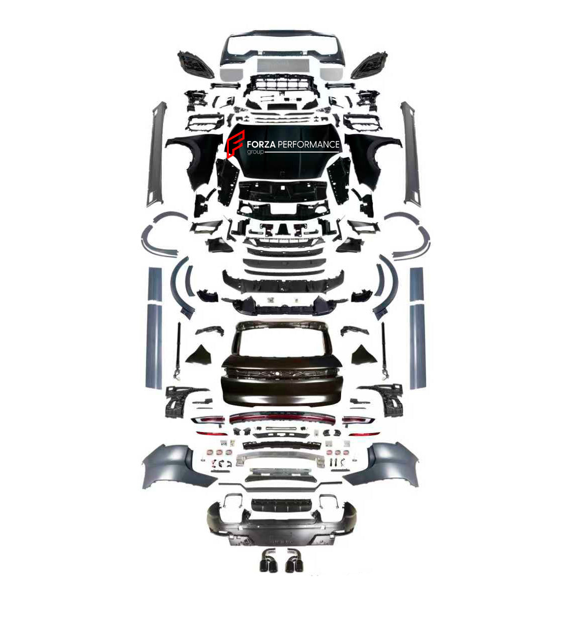 CONVERSION BODY KIT for PORSCHE CAYENNE 958.1 958.2 2011 - 2018 UPGRADE to 9Y0.2 2023+ FACELIFT

Set includes:

Front Bumper Assembly
Front Grille

Headlights
Hood Bonnet

Front Fenders

Front Fender Flares
Side Skirts
Roof Spoiler
Trunk
Tail Lights
Rear Bumper
Rear Diffuser

Exhaust Tips

Material: Plastic

NOTE: Professional installation is required.

Why “Contact Us for Pricing”?

We don’t display fixed prices because our goal is to offer you the most competitive deal possible. Product costs often decrea