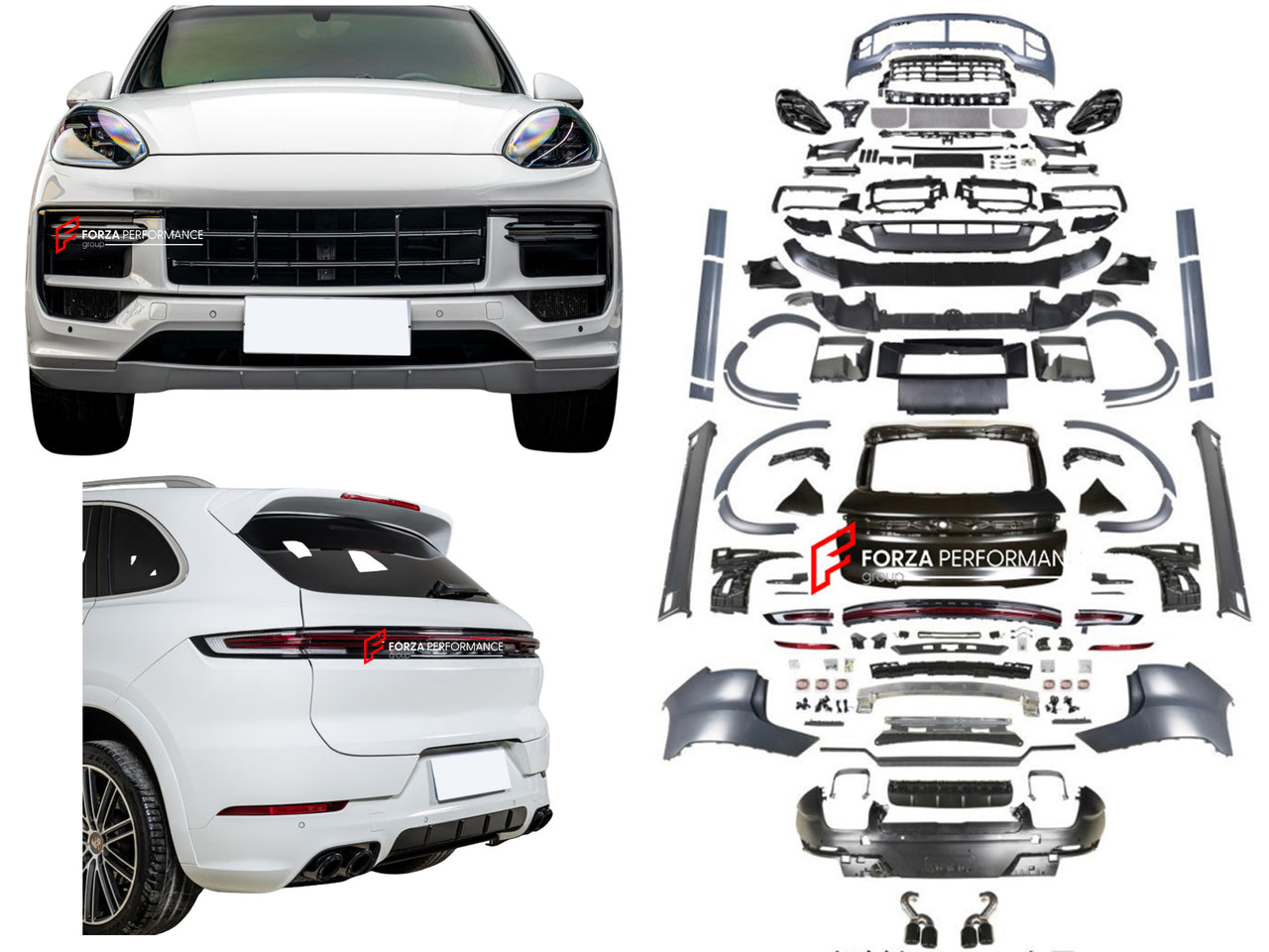 CONVERSION BODY KIT for PORSCHE CAYENNE 958.2 2015 - 2018 to 9Y0.2 GTS SD 2023+

Set includes:

Front Bumper Assembly
Front Grille

Fender Flares
Side Skirts
Trunk
Tail Lights
Rear Bumper
Rear Diffuser

Exhaust Tips

Material: Plastic, Stainless steel.

NOTE: Professional installation is required.

CONTACT US FOR PRICING.

Why “Contact Us for Pricing”?

We don’t display fixed prices because our goal is to offer you the most competitive deal possible. Product costs often decrease over time, and by requesting