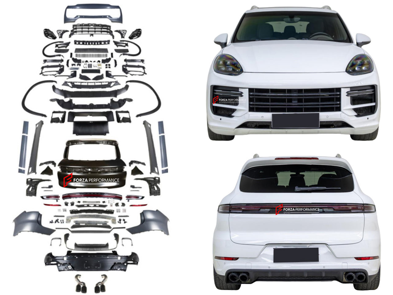 CONVERSION BODY KIT for PORSCHE CAYENNE 958.2 2015 - 2018 to 9Y0.2 TURBO 2023+

Set includes:

Front Bumper Assembly
Front Grille

Fender Flares
Side Skirts
Trunk
Tail Lights
Rear Bumper
Rear Diffuser

Exhaust Tips

Material: Plastic, Stainless steel.

NOTE: Professional installation is required.

CONTACT US FOR PRICING.

Why “Contact Us for Pricing”?

We don’t display fixed prices because our goal is to offer you the most competitive deal possible. Product costs often decrease over time, and by requesting 