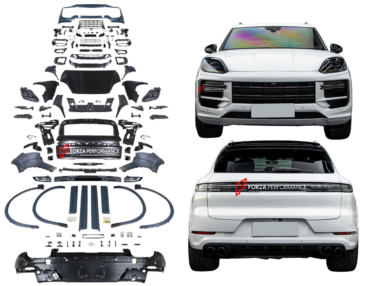 BODY KIT for PORSCHE CAYENNE 9Y0.1 2018 - 2023 UPGRADE to 9Y0.2 2024+ TURBO STYLE

Set includes:

Front Assembly
Side Fenders

Side Skirts
Hood
Trunk
Headlights
Taillights
Rear Diffuser


Note: Professional installation is required

CONTACT US FOR PRICING.

Why “Contact Us for Pricing”?

We don’t display fixed prices because our goal is to offer you the most competitive deal possible. Product costs often decrease over time, and by requesting a quote, you’ll receive our most up-to-date price on the market.

