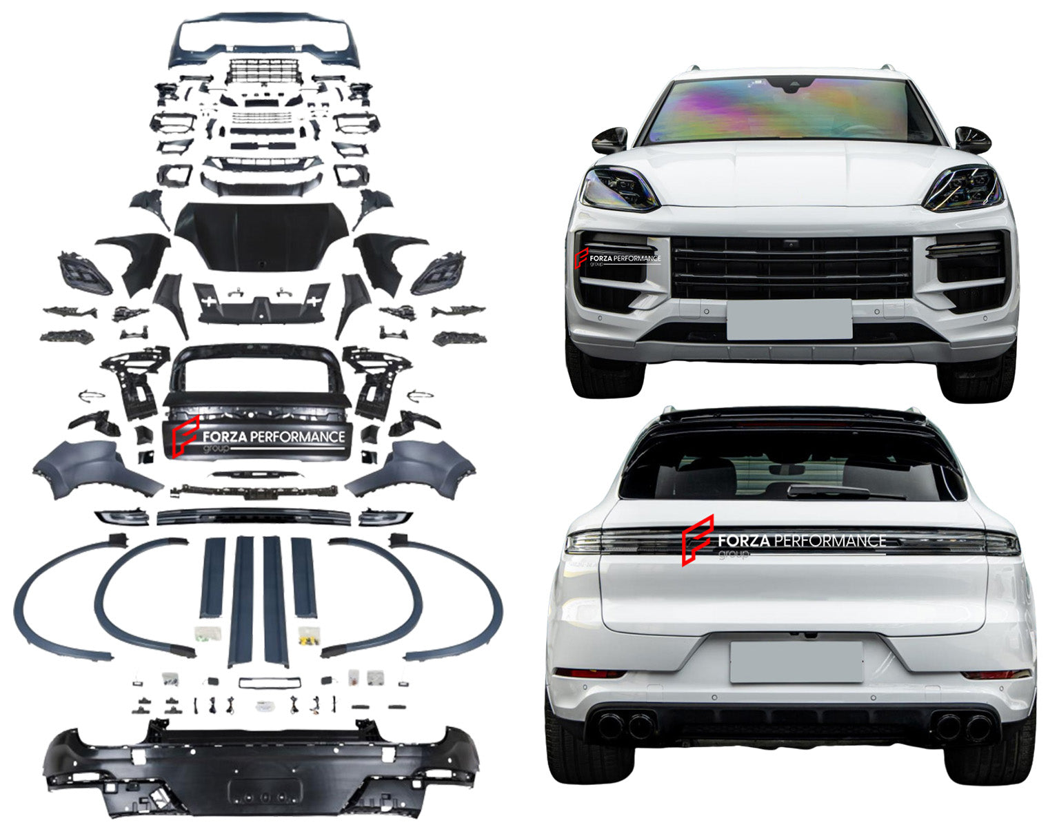 BODY KIT for PORSCHE CAYENNE 9Y0.1 2018 - 2023 UPGRADE to 9Y0.2 2024+ TURBO STYLE

Set includes:

Front Assembly
Side Fenders

Side Skirts
Hood
Trunk
Headlights
Taillights
Rear Diffuser


Note: Professional installation is required

CONTACT US FOR PRICING.

Why “Contact Us for Pricing”?

We don’t display fixed prices because our goal is to offer you the most competitive deal possible. Product costs often decrease over time, and by requesting a quote, you’ll receive our most up-to-date price on the market.

