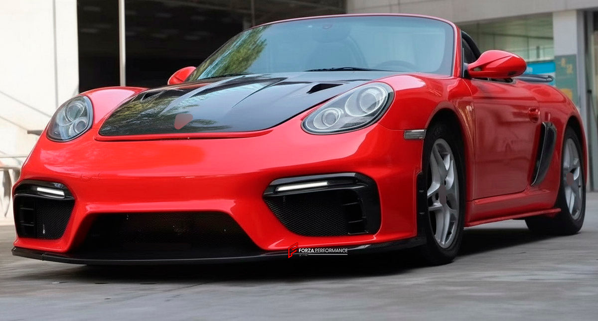 CONVERSION UPGRADE FACELIFT OLD TO NEW BODY KIT for Porsche Cayman 987 2005 - 2013 to 718 982 GT4 2016+
Set includes:

Front Lip
Front Bumper Air Vent Trims
Front Bumper Fins
Front Grille
Led Light Covers / Front Fascia Attachments
License Plate
Rear Bumper Assembly
Rear Diffuser
Material: Plastic

NOTE: Professional installation is required.