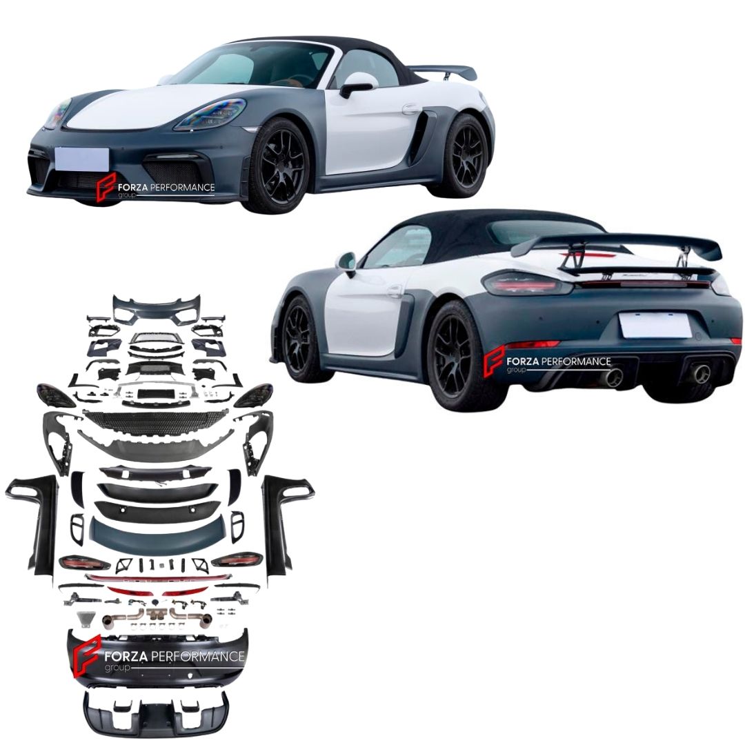 CONVERSION UPGRADE FACELIFT OLD TO NEW BODY KIT for Porsche CAYMAN BOXSTER 981 2012 - 2016 to 718 BOXSTER CAYMAN 982 GT4 2017 - 2025
Set includes:

Front Bumper Assembly
Headlights
Front Fenders
Side Skirts
Taillights
Rear Bumper Assembly
Material: Plastic

NOTE: Professional installation is required.