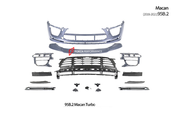 CONVERSION BODY KIT for PORSCHE MACAN 95B 2014 - 2018 UPGRADE to 95B.2 TURBO STYLE 2021+  Set includes:  Front Bumper Assembly - Turbo Style Headlights Rear Bumper Assembly Rear Trunk Rear Tail Lights