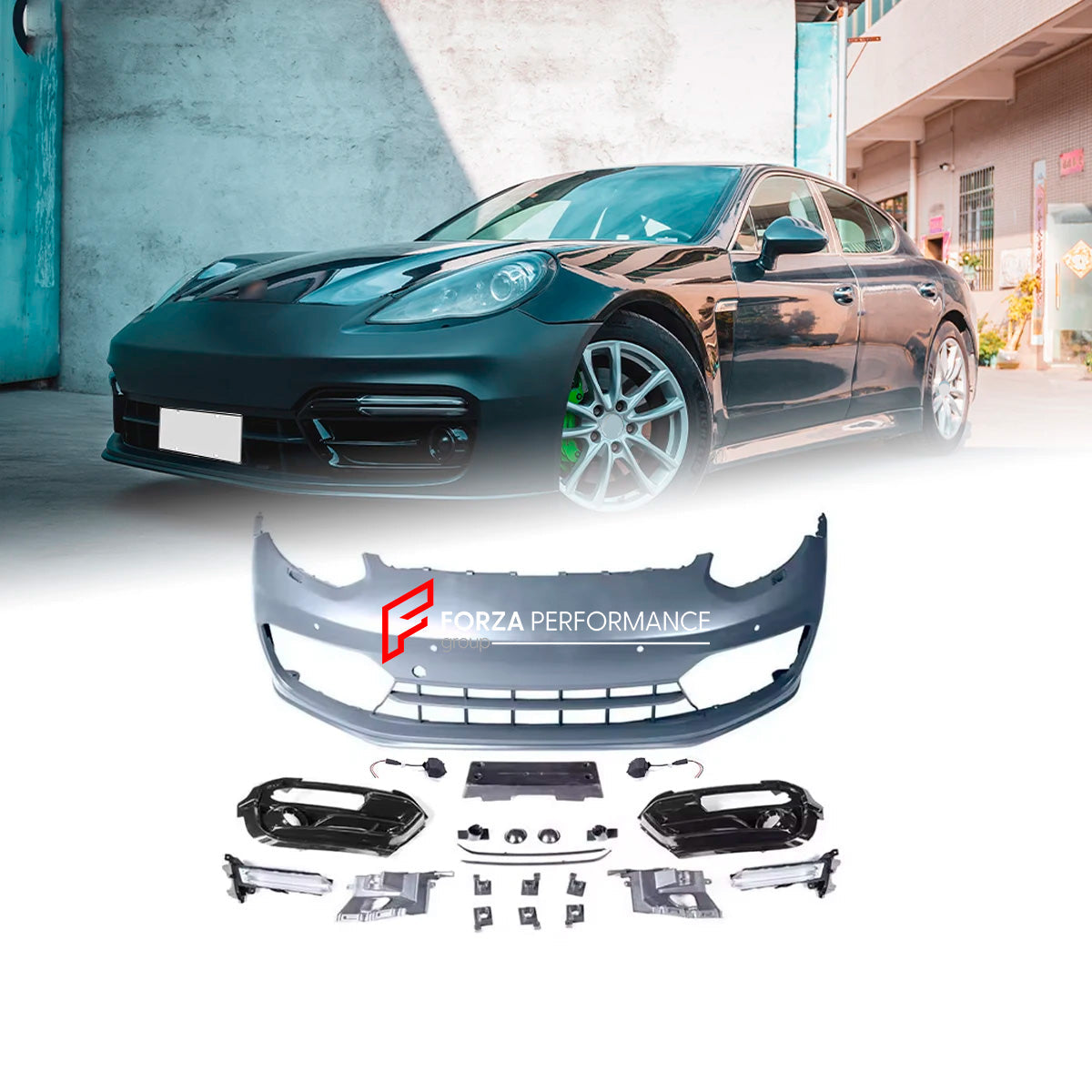 CONVERSION BODY KIT for PORSCHE PANAMERA 970.1 2009-2013 UPGRADE to GTS FACELIFT

Set includes:

Front Bumper
LED Lights

Material: Plastic

NOTE: Professional installation is required. Factory LED DRL must be reused