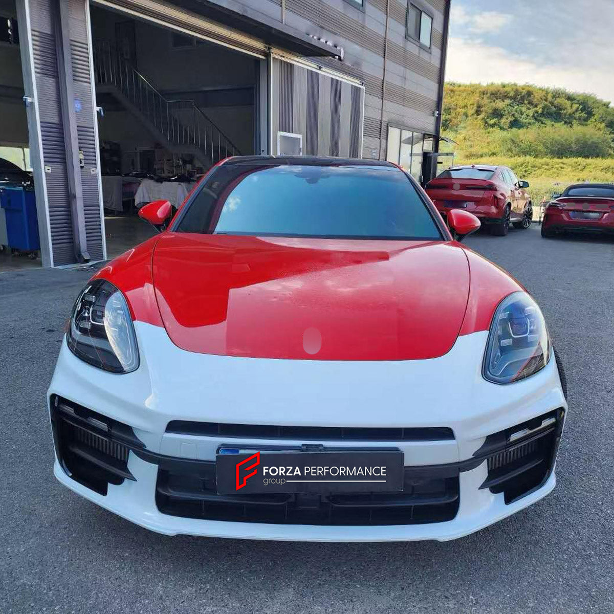 CONVERSION BODY KIT for PORSCHE PANAMERA G2 971 2016 - 2024 UPGRADE to PANAMERA TURBO G3 972 976 2024+ FORZA PERFORMANCE custom fit Turbo Style

Set includes:
Front Lip
Front Bumper Assembly
Side Skirts
Rear Bumper Assembly
Rear Diffuser

Material: Plastic

NOTE: Professional installation is required.