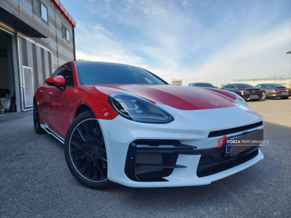 CONVERSION BODY KIT for PORSCHE PANAMERA G2 971 2016 - 2024 UPGRADE to PANAMERA TURBO G3 972 976 2024+ FORZA PERFORMANCE custom fit Turbo Style

Set includes:
Front Lip
Front Bumper Assembly
Side Skirts
Rear Bumper Assembly
Rear Diffuser

Material: Plastic

NOTE: Professional installation is required.