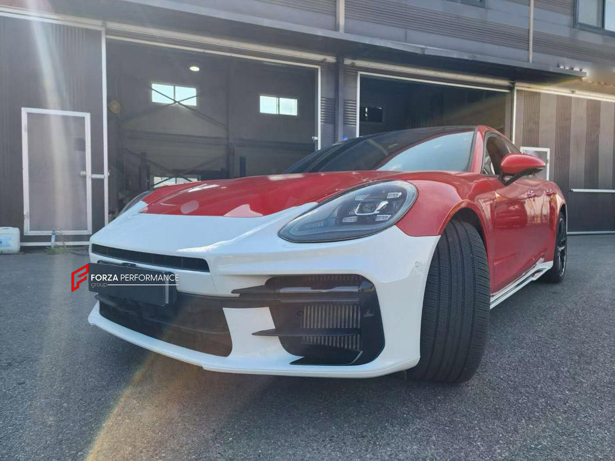 CONVERSION BODY KIT for PORSCHE PANAMERA G2 971 2016 - 2024 UPGRADE to PANAMERA TURBO G3 972 976 2024+ FORZA PERFORMANCE custom fit Turbo Style

Set includes:
Front Lip
Front Bumper Assembly
Side Skirts
Rear Bumper Assembly
Rear Diffuser

Material: Plastic

NOTE: Professional installation is required.