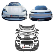 CONVERSION BODY KIT for PORSCHE TAYCAN 9J1.1 2020 - 2024 UPGRADE to TAYCAN TURBO GT 9J1.2 2024+ FORZA PERFORMANCE custom fit Turbo GT Style

Set includes:
Front Lip
Front Bumper Assembly
Rear Bumper Assembly
Rear Diffuser

Material: Plastic

NOTE: Professional installation is required.