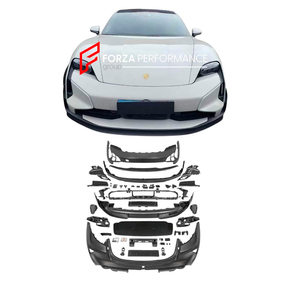 CONVERSION BODY KIT for PORSCHE TAYCAN J1.1 2020 - 2024 UPGRADE to PORSCHE TAYCAN TURBO J1.2 2025+ FACELIFT

Set includes:



Front Lip
Front Bumper
Rear Bumper
Rear Diffuser
Material: Plastic

Note: Professional installation is required