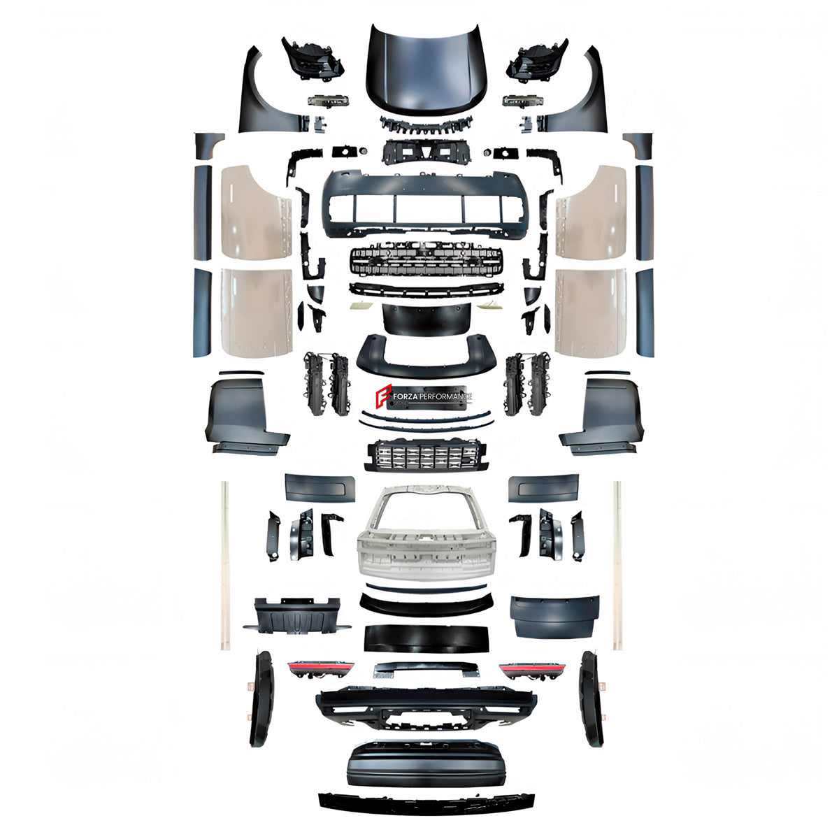 CONVERSION UPGRADE FACELIFT OLD TO NEW BODY KIT for Land Rover Range Rover Vogue L405 2012 - 2017 to Vogue L460 2021+
Set includes:

Front Lip
Front Bumper Assembly
Front Grille
Hood Bonnet
Front Fenders
Side Skirts
Door Panels
Body Side Door Moldings
Rear Fenders
Roof Spoiler
Rear Bumper Assembly
Rear Diffuser
Material: Plastic

NOTE: Professional installation is required.