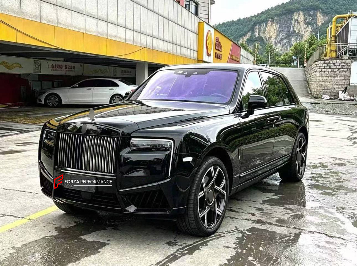 CONVERSION BODY KIT for ROLLS-ROYCE CULLINAN SERIES I 2018 - 2024 UPGRADE to CULLINAN SERIES II FACELIFT 2024+

Set includes:
Front Bumper Assembly
Body Side Door Moldings
Roof Spoiler
Rear Bumper Assembly
Rear Diffuser

Material: Plastic

NOTE: Professional installation is required.