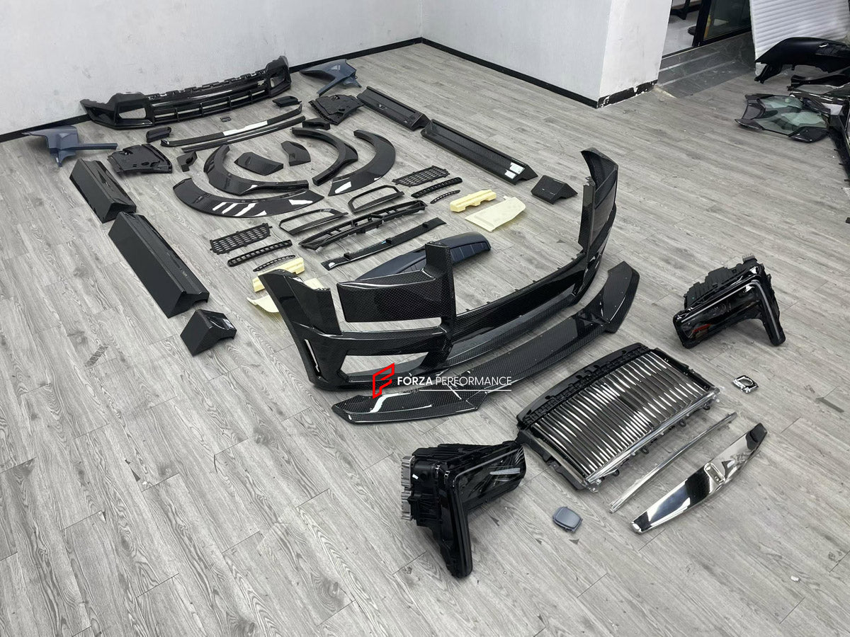 CONVERSION BODY KIT for ROLLS-ROYCE CULLINAN SERIES I 2018 - 2024 UPGRADE to CULLINAN SERIES II 2024+ FORZA PERFORMANCE custom fit 1016 Industries Style

Set includes:
Front Lip
Front Bumper Assembly
Front Grille
Headlights
Fender Flares
Side Skirts
Ducktail Spoiler

Material: Plastic

NOTE: Professional installation is required.