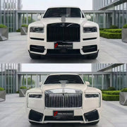 CONVERSION UPGRADE FACELIFT OLD TO NEW BODY KIT for Rolls Royce Cullinan Series I 2018 - 2024 to Cullinan Series II Facelift 2025+
Set includes:

Front Bumper Assembly
Front Grille
Front Headlights
Rear Bumper Assembly
Tail Lights
Exhaust Tips
Material: Plastic

NOTE: Professional installation is required.