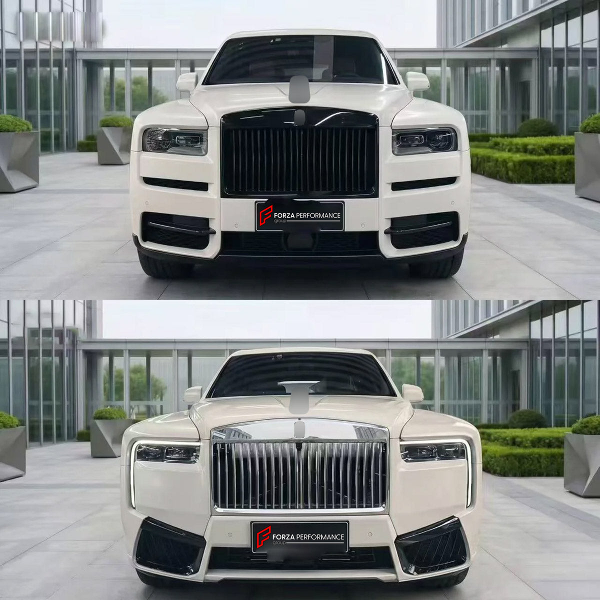 CONVERSION UPGRADE FACELIFT OLD TO NEW BODY KIT for Rolls Royce Cullinan Series I 2018 - 2024 to Cullinan Series II Facelift 2025+
Set includes:

Front Bumper Assembly
Front Grille
Front Headlights
Rear Bumper Assembly
Tail Lights
Exhaust Tips
Material: Plastic

NOTE: Professional installation is required.