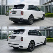 CONVERSION UPGRADE FACELIFT OLD TO NEW BODY KIT for Rolls Royce Cullinan Series I 2018 - 2024 to Cullinan Series II Facelift 2025+
Set includes:

Front Bumper Assembly
Front Grille
Front Headlights
Rear Bumper Assembly
Tail Lights
Exhaust Tips
Material: Plastic

NOTE: Professional installation is required.