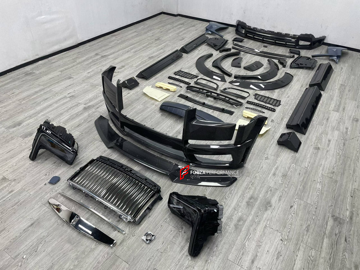 CONVERSION BODY KIT for ROLLS-ROYCE CULLINAN SERIES I 2018 - 2024 UPGRADE to CULLINAN SERIES II 2024+ FORZA PERFORMANCE custom fit 1016 Industries Style

Set includes:
Front Lip
Front Bumper Assembly
Front Grille
Headlights
Fender Flares
Side Skirts
Ducktail Spoiler

Material: Plastic

NOTE: Professional installation is required.
