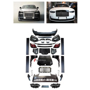 CONVERSION UPGRADE FACELIFT OLD TO NEW BODY KIT for Rolls-Royce Ghost 2010 - 2014 to Ghost 2025+
Set includes:

Front Bumper Assembly
Front Grille
License Plate
Hood Bonnet
Front Fenders
Side Skirts
Rear Bumper Assembly
Exhaust Tips
Material: Plastic

NOTE: Professional installation is required.
