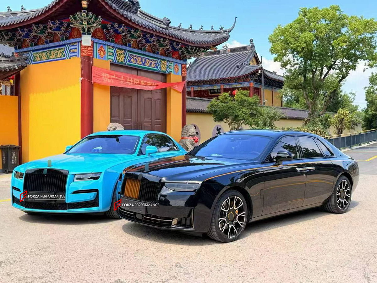 CONVERSION BODY KIT for ROLLS-ROYCE GHOST II RR21 2020 - 2024 UPGRADE to GHOST RR21 FACELIFT 2025+

Set includes:
Front Lip
Front Bumper Assembly
Front Grille
Headlights

Material: Plastic

NOTE: Professional installation is required.