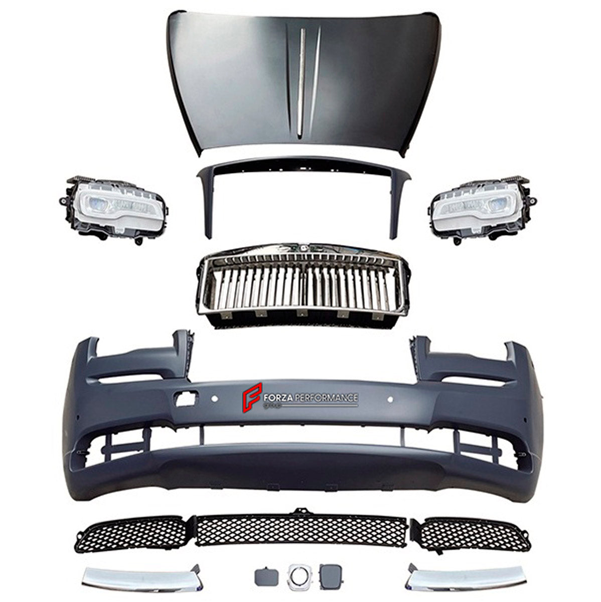 CONVERSION UPGRADE FACELIFT OLD TO NEW BODY KIT for Rolls-Royce Wraith 2015 - 2017 to Wraith 2021+
Set includes:

Front Bumper Assembly
Front Grille
Hood Bonnet
Material: Plastic

NOTE: Professional installation is required.