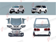 CONVERSION BODY KIT for TOYOTA LAND CRUISER 200 2007 - 2012 UPGRADE to LAND CRUISER 200 FACELIFT 2012 - 2016

Set includes:
Front Bumper Assembly
Front Grille
Headlights
Hood Bonnet
Fenders
Tail Lights
Rear Bumper Assembly

Material: Plastic

NOTE: Professional installation is required.