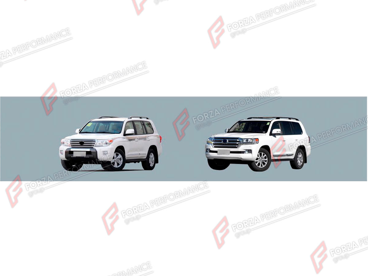 CONVERSION BODY KIT for TOYOTA LAND CRUISER 200 2007 - 2012 UPGRADE to LAND CRUISER 200 FACELIFT 2012 - 2016

Set includes:
Front Bumper Assembly
Front Grille
Headlights
Hood Bonnet
Fenders
Tail Lights
Rear Bumper Assembly

Material: Plastic

NOTE: Professional installation is required.