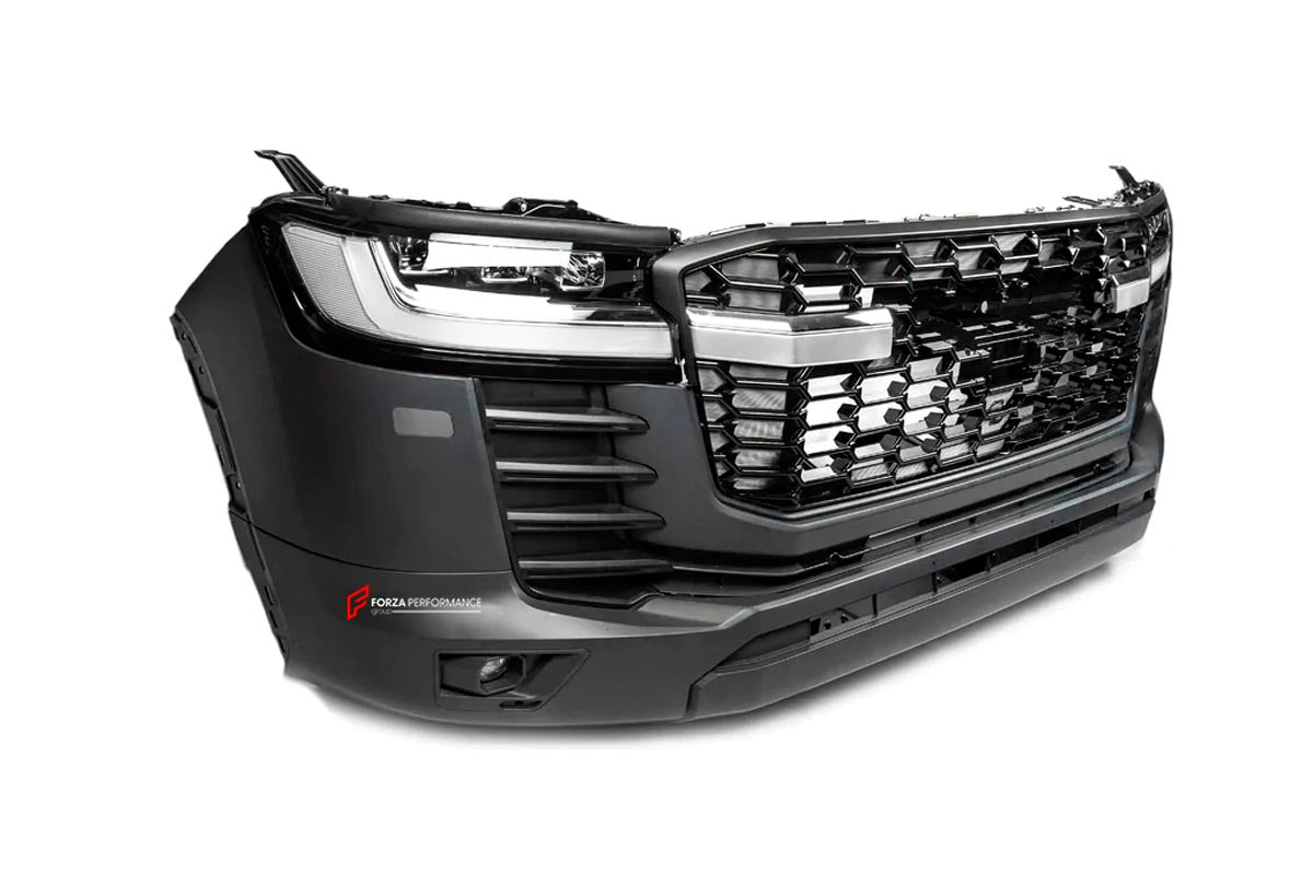 Toyota Land Cruiser 200 body kit convert to LC 300 GR Style model

Set includes:

Front bumper
Front headlights
Front grille
Hood
Side fenders flares
Rear lights
Rear bumper
Rear trunk lid
Material: FRP fiberglass

Note: Professional installation is required.